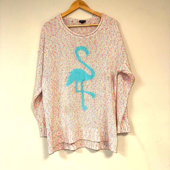 Torrid Flamingo Sweater Women's 2XL Summer Pullover Pink Marled Cotton Beach Top - Picture 2 of 5